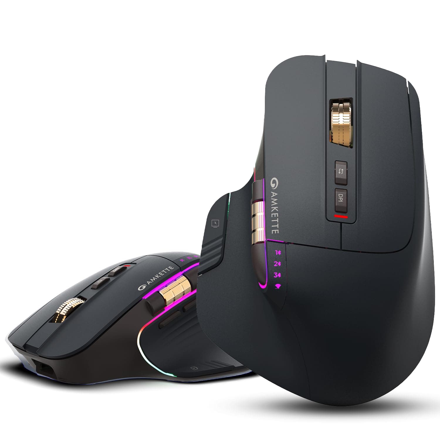 Amkette XS Series Flow Plus Programmable Wireless Mouse/Bluetooth Mouse with Side Scroll, 2.4G+3×BT+Wired Mode, 8...